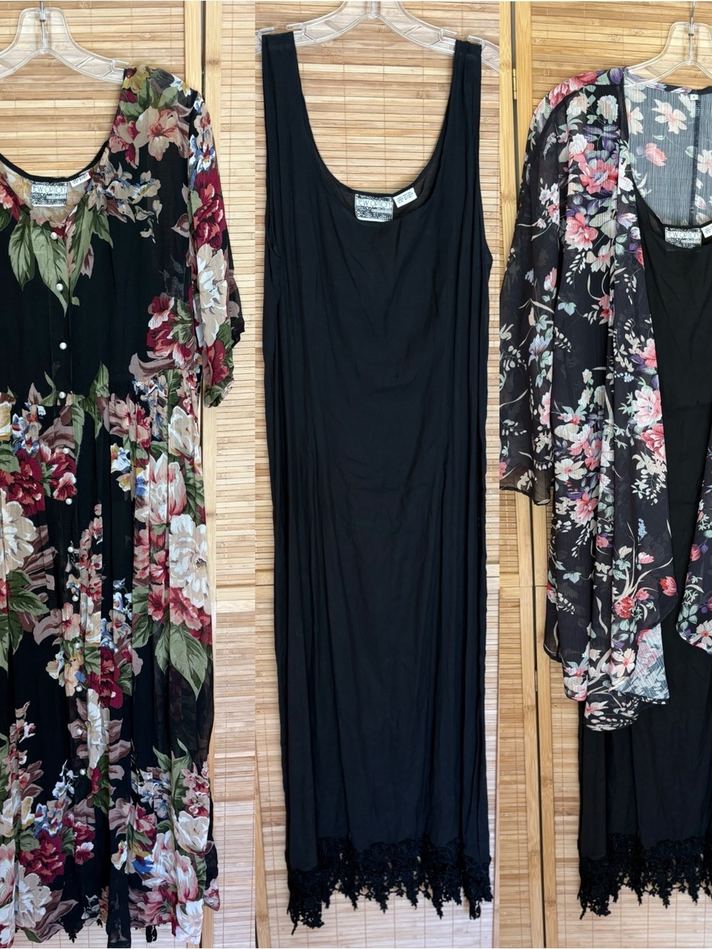 3 Piece Vintage Ensemble Vintage Sleeveless Dress M and Overdress M  Kimono L